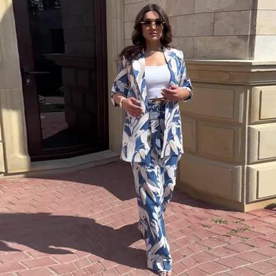2024 Autumn European & American Casual Fashion Two-Piece Set: Printed Suit & Long Pants for Women