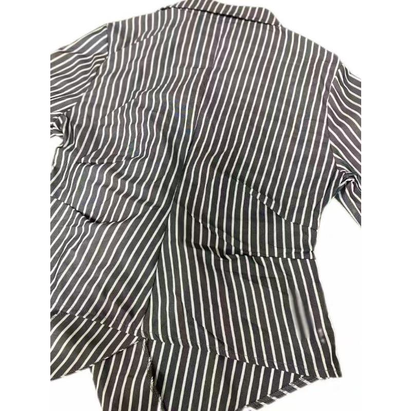 Dames Europese Stijl Gestreept Lange Mouwen Asymmetrisch Casual Blouse Shirt