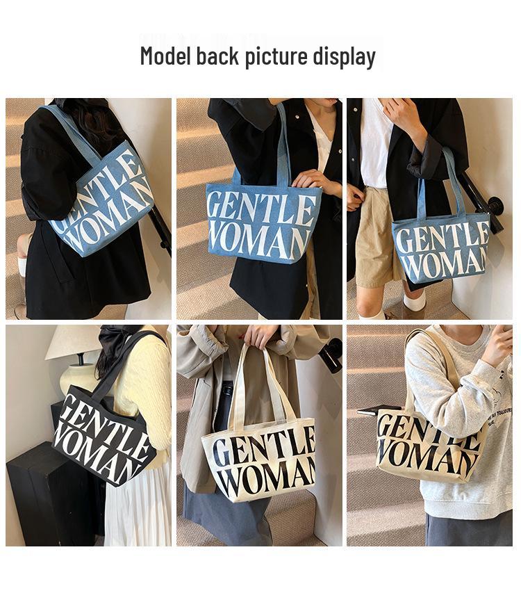 Japanese Style Large Capacity Canvas Tote for Women - Versatile Single Shoulder & Crossbody Handbag with Letters