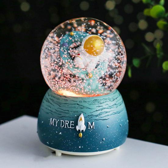 Rhinestone Snow Globe Delicate Adorable Eye-catching Resin Music Space Astronaut Snow Globe for Kids
