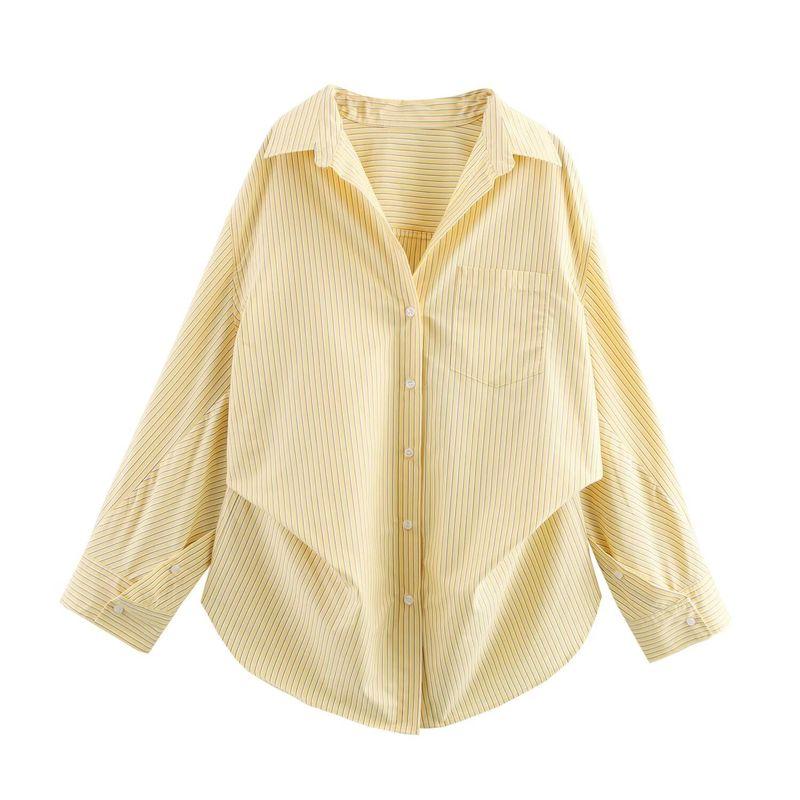 ZA Autumn New Women's Clothing ZR Fashion Wind Export Fashion Stripes Lapel Long Sleeves Shirt 2020458