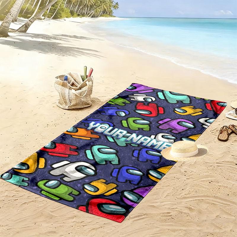 Among Us Custom Name Print Beach Towel, Large Soft Quick Dry Towel for Beach Camping Swimming