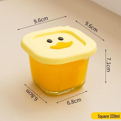 ZISIZ Little Yellow Duck Tempered Glass Food Containers, 2-Pack