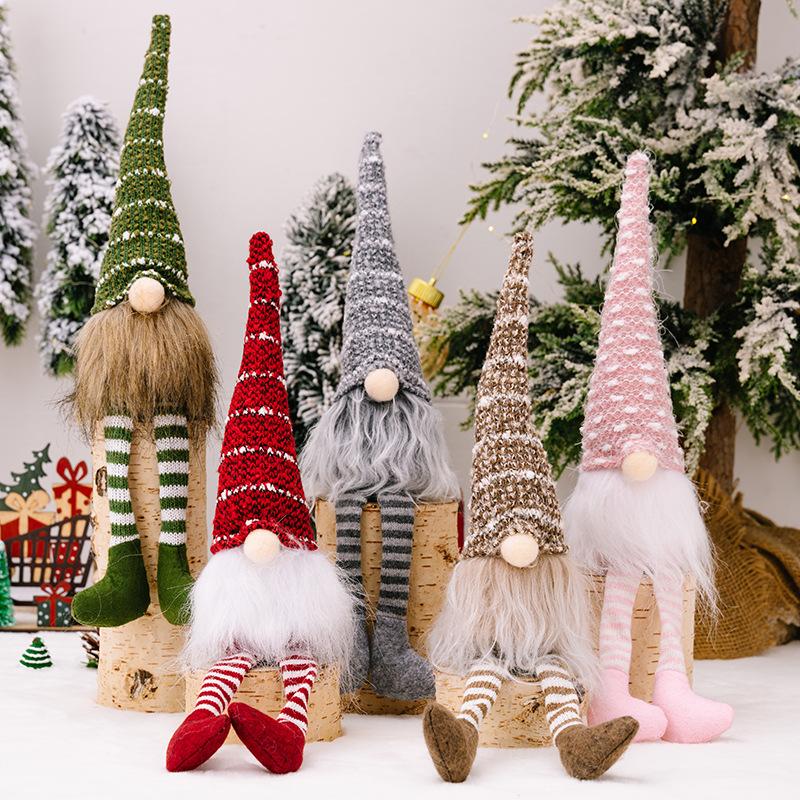 Christmas Decorations Striped Knitted Hat Rudolph Reindeer Hanging Legs Faceless Doll Dwarf Figurine for Home Holiday Decor