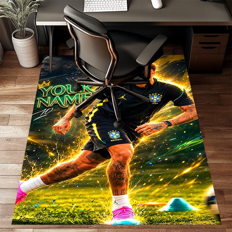 Brazilian Football Player Design Area Rug Personalized Name- Non-Slip, Soft & Cozy Floor Mat for Living Room, Office - Indoor/Outdoor Carpet