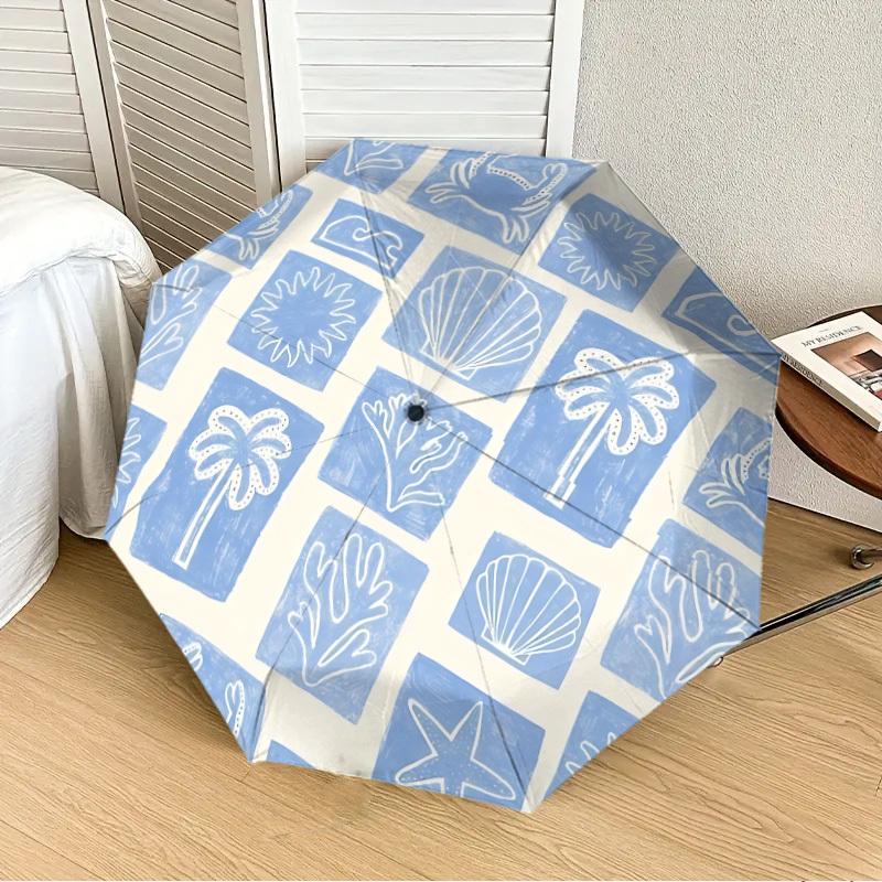 

1pc Seaside Elements Automatic Folding Umbrella, 8-Rib Durable Frame, Durable Foldable Design - Elegant Gift for Commute yy251210044