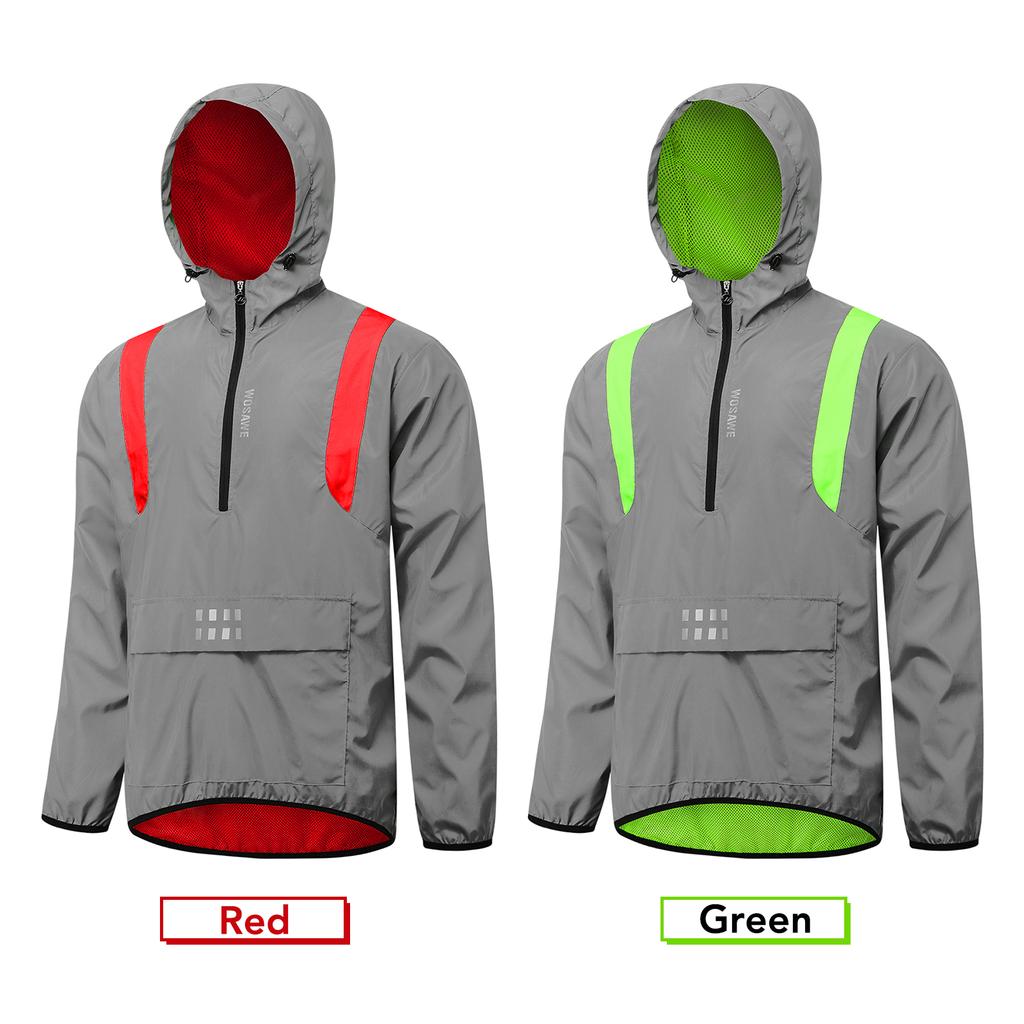Herren Reflektierende Fahrradjacke, Winddicht, mit Kapuze, Fahrradjacke, Mantel zum Laufen, Wandern, Spazierengehen, Nacht