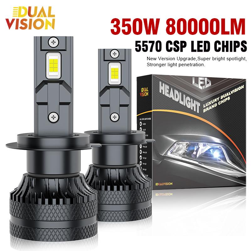 Dualvision 2PCS Car Lights H7 H4 H1 H8 H9 H11 9006 9005 9012 Super Bright LED Headlights High Low Beam Fog Light 6000K White 12V H1