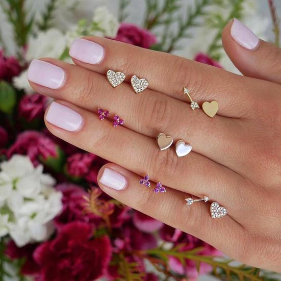 

6Pairs Rhinestone Multi-color Heart Arrow Stud Earrings Jewelry Gifts