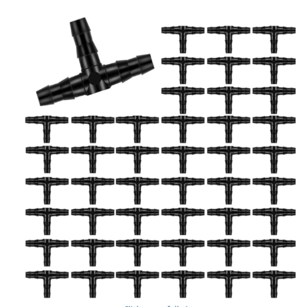 100PCS 4/7 Mm Tee Connector Leak-Proof Plastic Drip Irrigation Connector Black Easy To Install Garden Irrigation Fittings