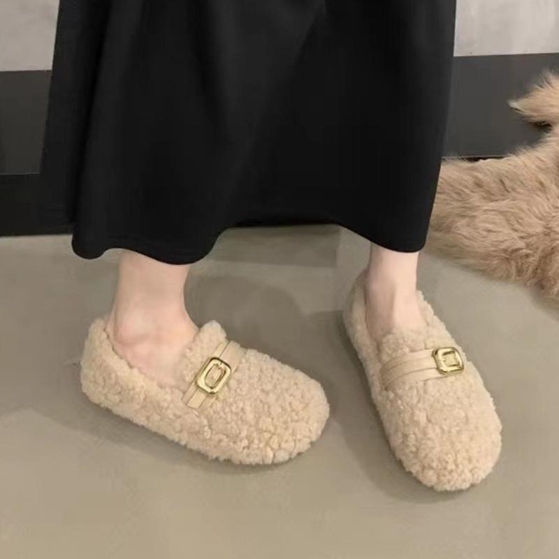 

2026 New Autumn Winter Women Cotton Flats Shoes Fashion Round Toe Slip on Shoes Ladies Comfort Outdoor Warm Shoes 35 бежевый