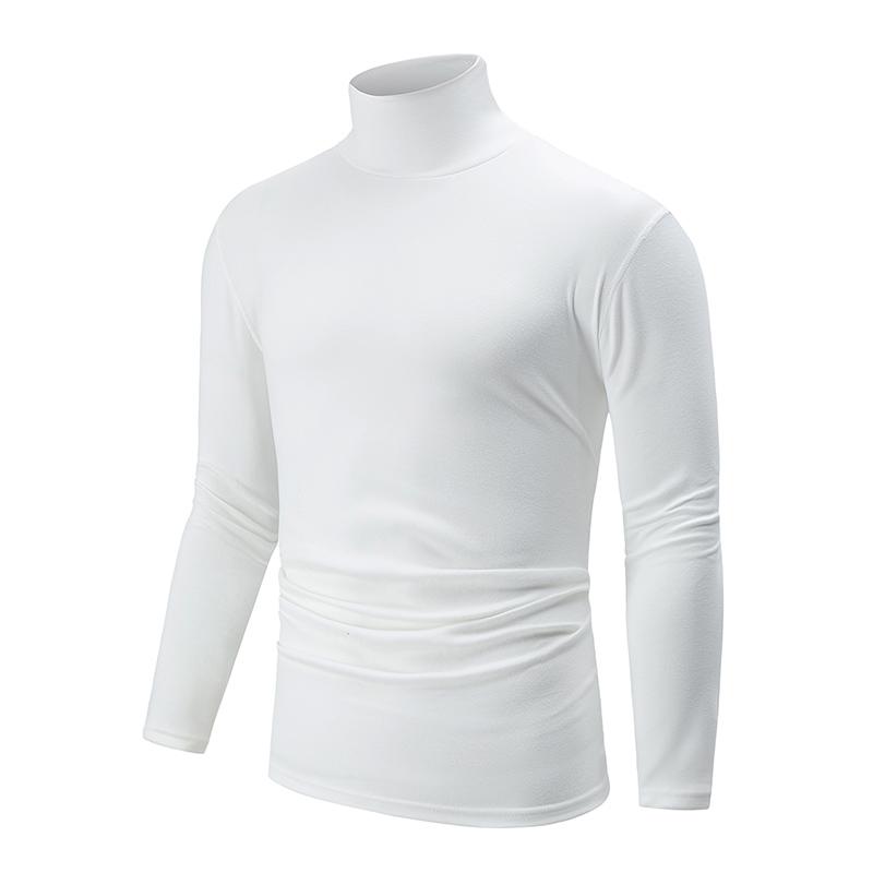 

Autumn and Winter Men Solid Color Thick Brushed Fashionable High Neck Base Shirt Comfortable Plus Size Casual Top S