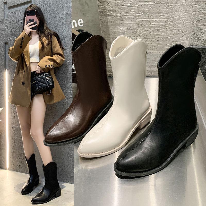 Pointed Martin Boots Women's New V-mouth Western Cowboy Spring and Autumn Single Boots Summer Thin Short Boots Women's Small