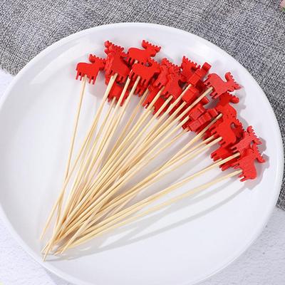 Christmas Party Cocktail Disposable Decoration Bamboo Stick Fruit Dessert Food Toothpick Christmas Decoration Snowman Snowflake