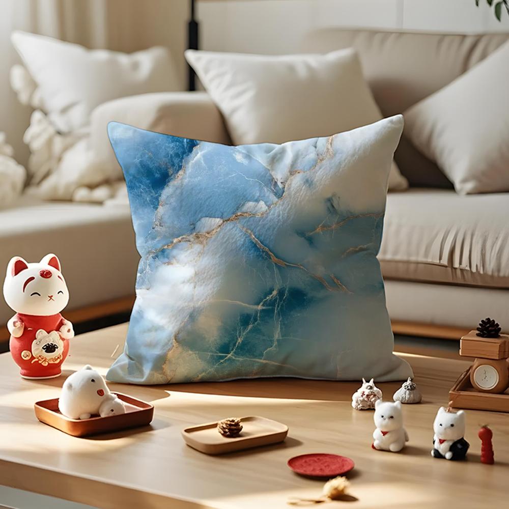 Marble Texture Cushion Cover Anti-dustmite Pillowcase Invisible Zipper Silky Short Plush Sofa Cushion Cover
