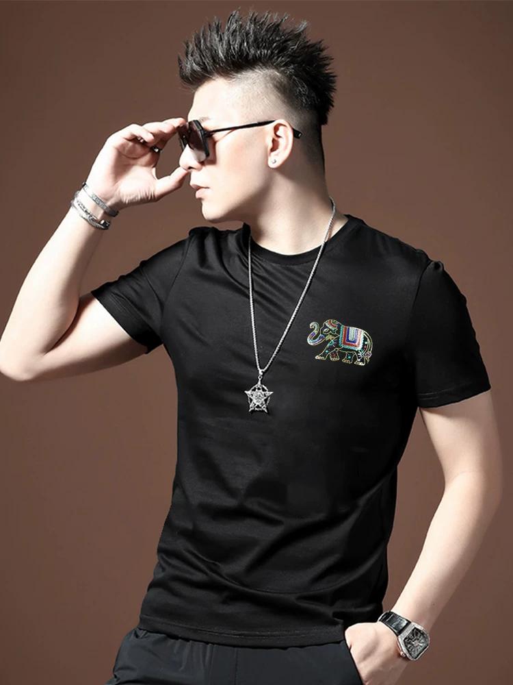 

European Style Short-Sleeve T-Shirt for Men, Trendy 2025 Summer New Round Neck Slim Fit Mercerized Cotton Half-Sleeve Base Shirt for Men XL чёрный