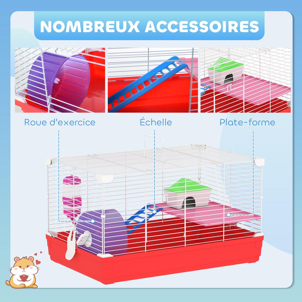 Hamster Cage, Small Gerbil Cage 2 Tiers Portable W/ Handle, Exercise Wheel, Water Bottle, Dishes