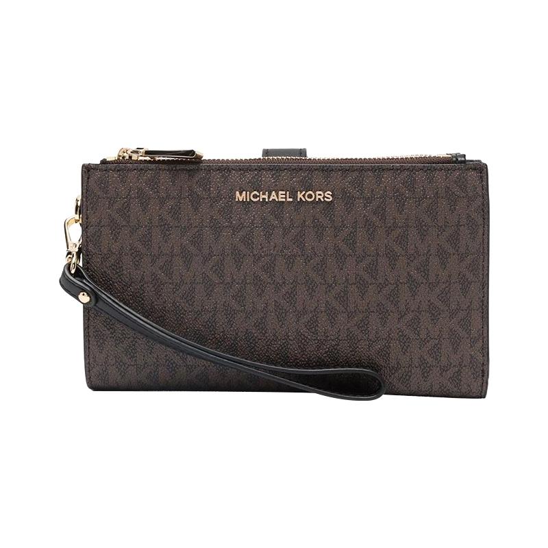 MICHAEL KORS Adele all over printed old flower gold logo coated canvas wallet women s brown золотой