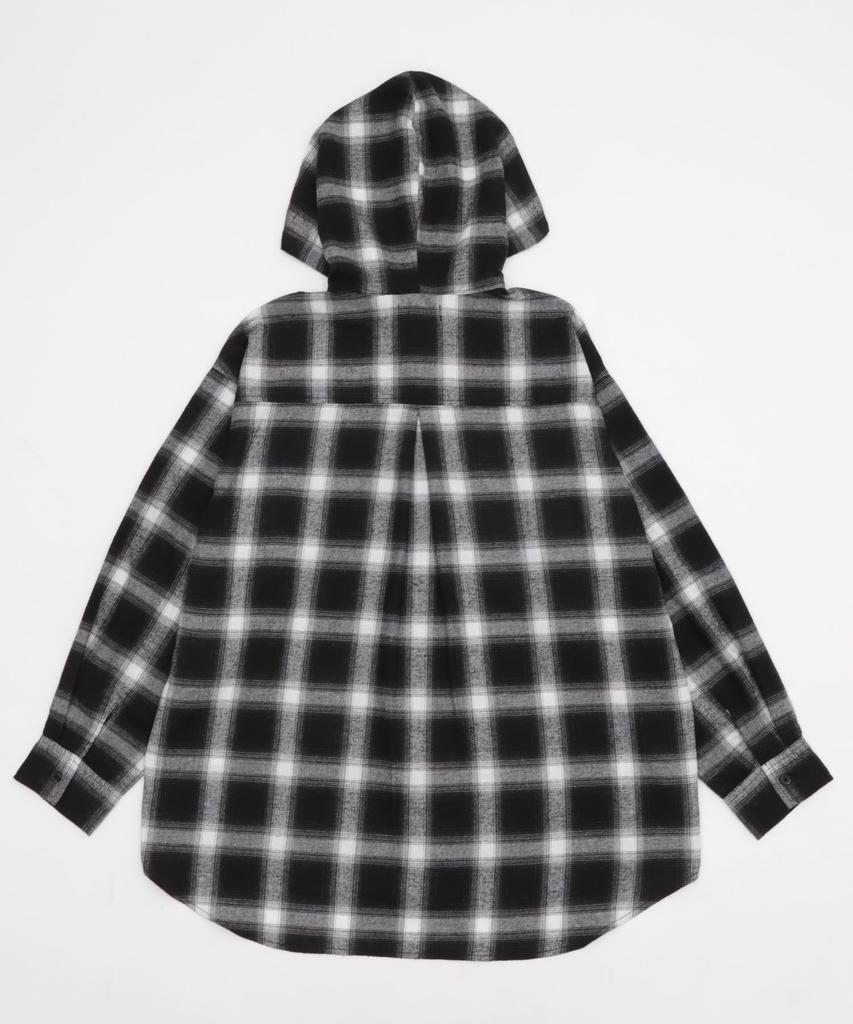 WEGO Check Hooded Flannel Long Oversized Street Size Black Women's Shirt, Sleeve, Top, Autumn/Winter Clothes, Silhouette, Style, Girly, F,