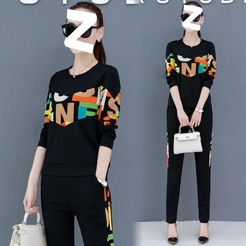 Fashionable Casual Spring and Autumn Korean Style Loose Summer Sweatshirt Two-piece Sportswear Suit for Women