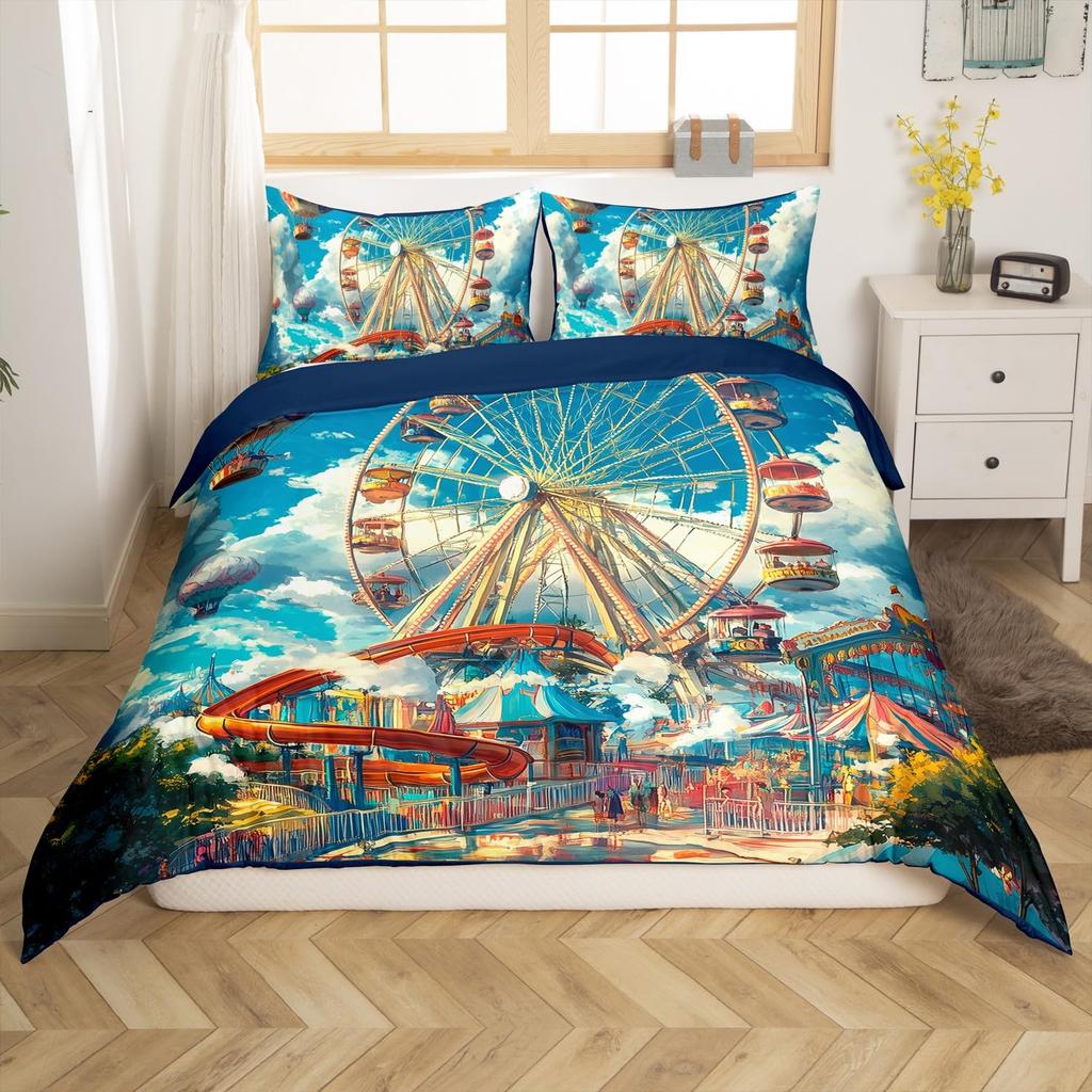 Amusement Park Duvet Cover Set For Kids Boys Girls Lightweight Down Quilt Covers Room Decor 2 Pillowcases 1 Duvet Cover No Quilt