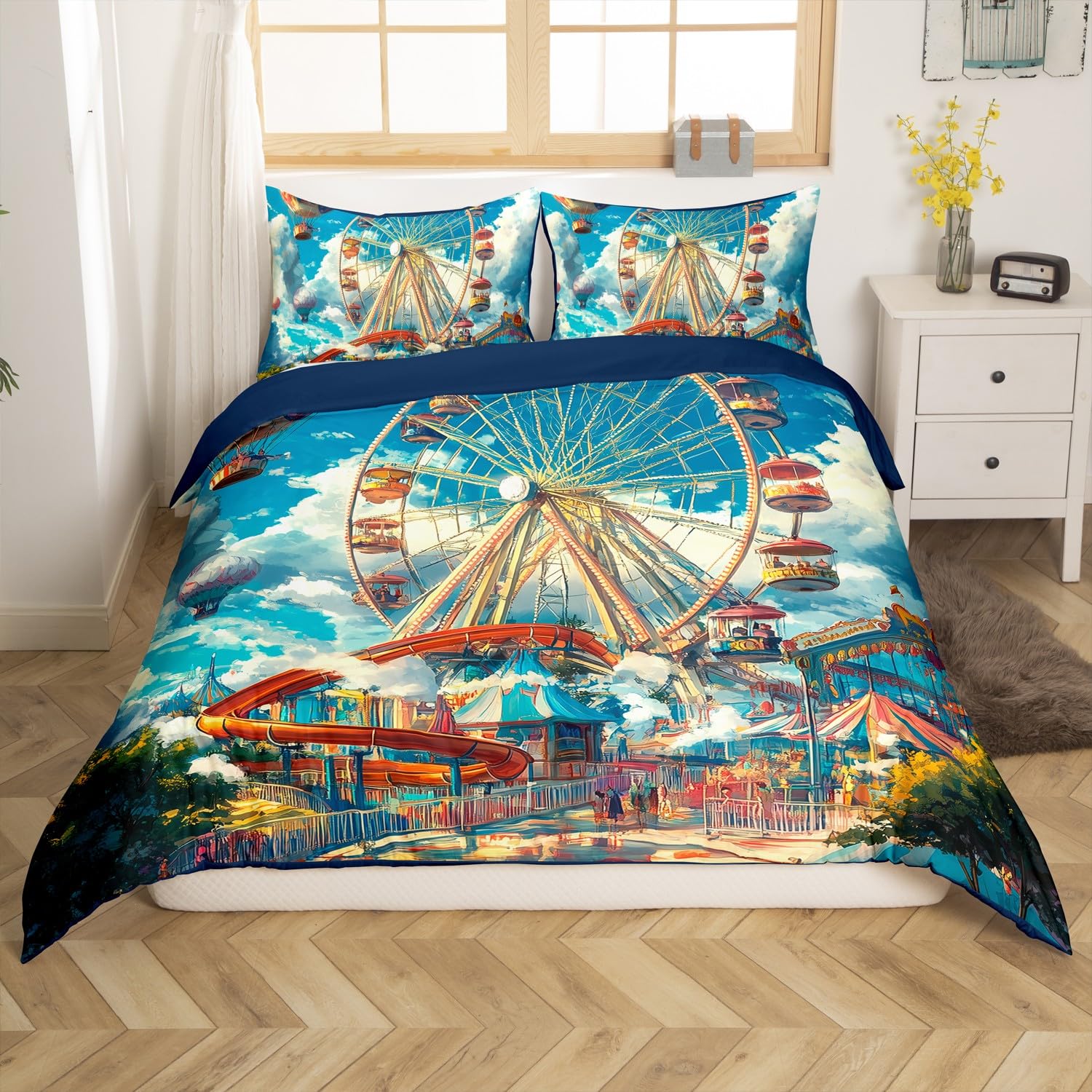 

Comforter Ferris Wheel For Kids Teens Boys Girls Lightweight Bedroom Decor Holiday Enjoy Theme Bedding Set Comforter (quilt)-EU Single(135*200cm)3pcs