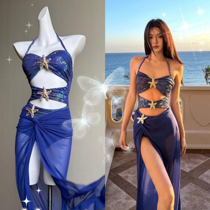

New high-end hollowed-out sexy one-piece swimsuit two-piece vacation dress beach hot spring swimsuit XL