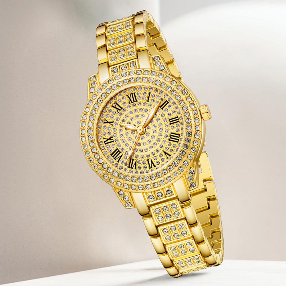 4PC Gold Alloy Strap Women's Watch Set Luxury Trend Fashion Quartz Watch Bracelet Set Suitable for Daily Clothing Matching