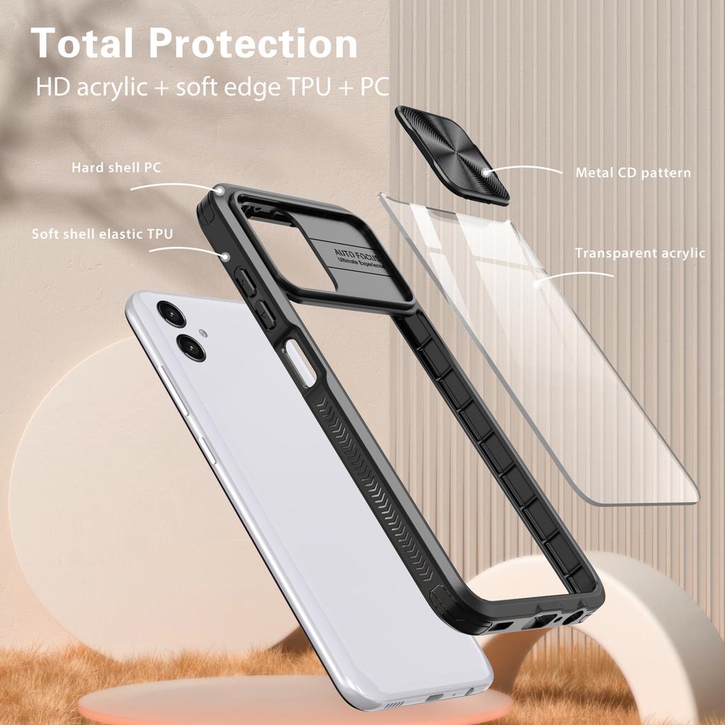 Shockproof Transparent Case for Samsung Galaxy A04E A04S A04 M04 F04 A03S A03 Core A02S Slide Metal Lens Protective Cover