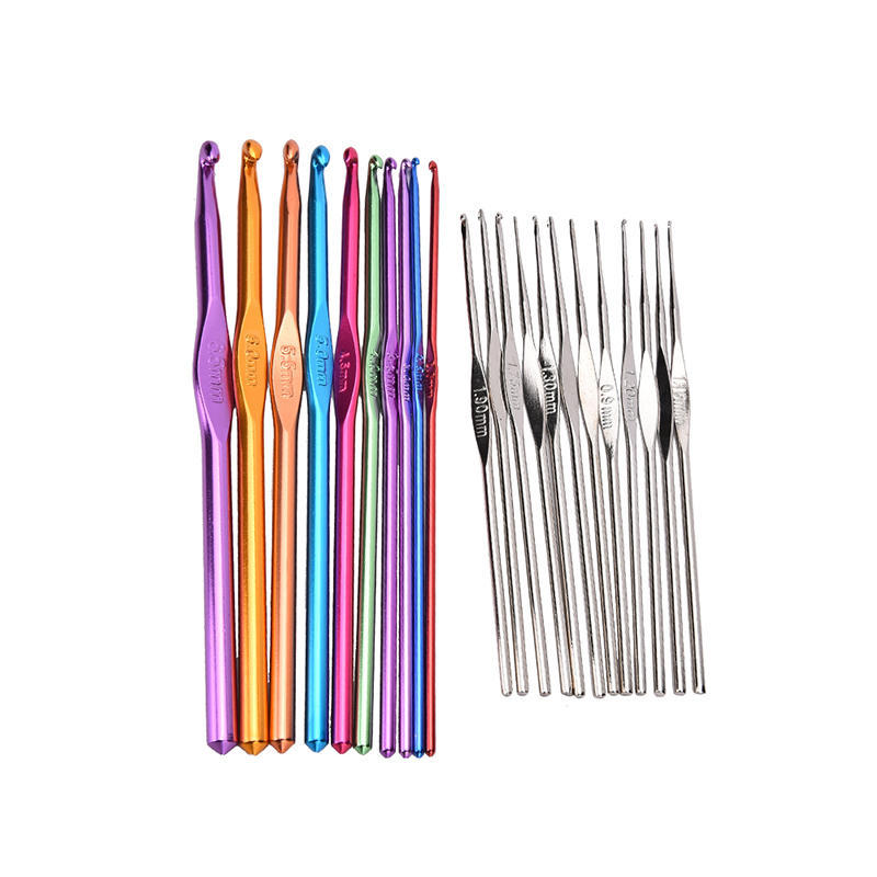 22Pcs Multicolour Aluminum Crochet Hook Knitting Needle Set Weave Craft Yarn,