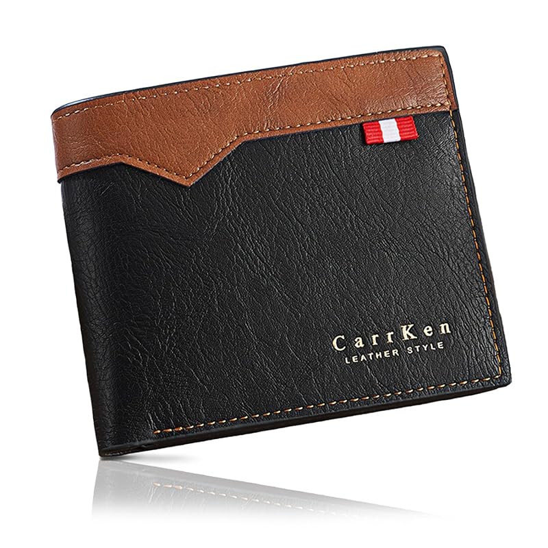 

[CROWNCAT] wallet bi-fold men s Wallet [Stylish switching leather & one-point logo & thin, easy to carry & convenient card storage] black