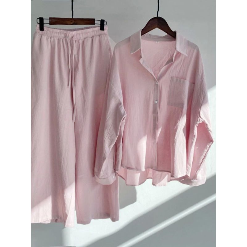 Large Shirt + High Waisted Pants Set Plus Size Shirt + High Waist Loose Pants Suit