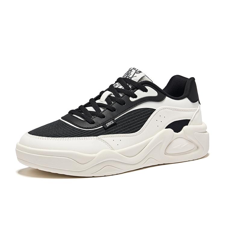 Hongxing Erke Cold Brew Classic Minimalist Slip Resistant Durable Low Top Skate Shoes Men sneakers Micro-Crystal-White True-Black 51125201406-005