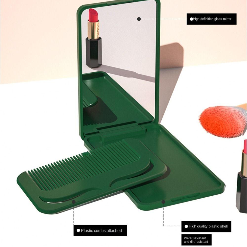Mini Makeup Mirror with Comb Solid Color Folding Compact Pocket Mirror Comb Mirror Set Beauty Tool