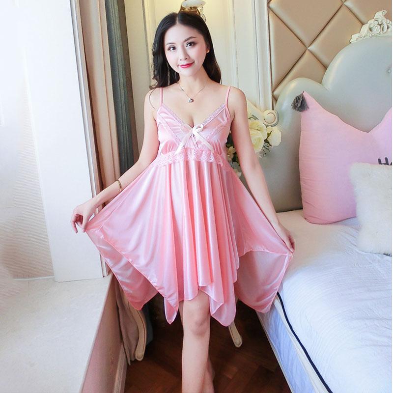 8 Colors Women's Silky Sleepwear Dress Sleeping Dress Nighties Pajamas Dress Sexy Nightwear Night Dress for Women