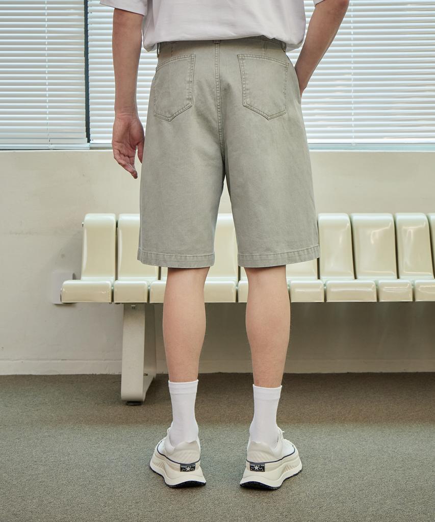 Ahidu Cation Vintage Grain Bermuda Pants_Washed Light Grey