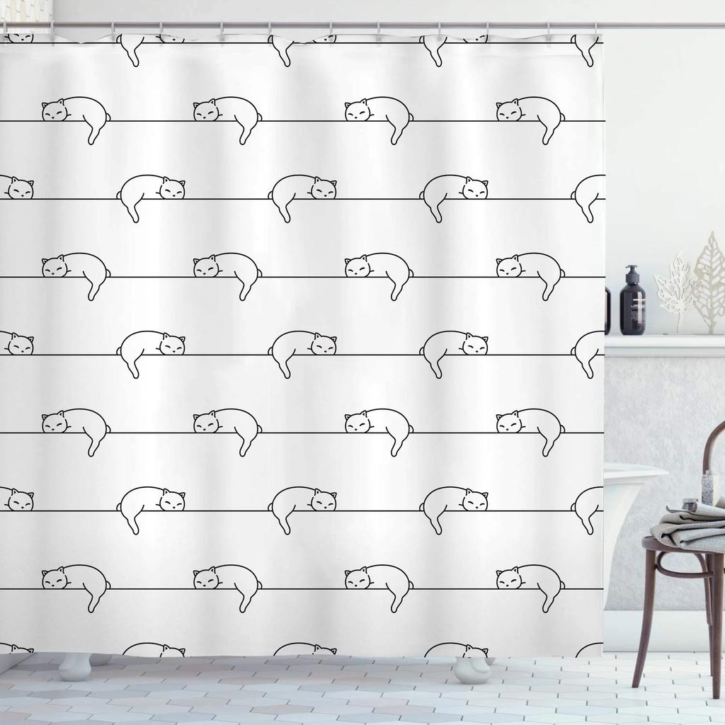 Cute Cat Pattern Shower Curtain - Fun Cartoon Design for Playful Bathroom Décor, Waterproof, Easy Care & Soft Fabric