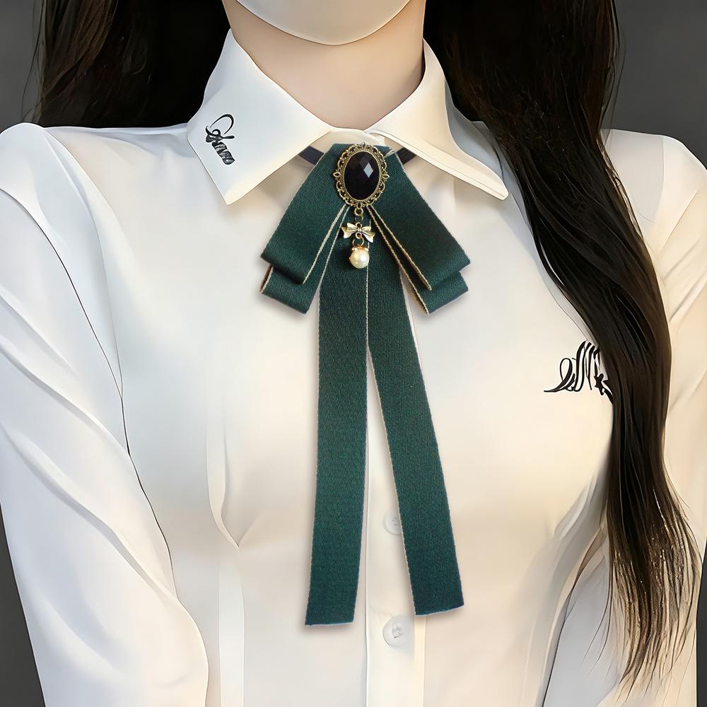 Korean Bow Streamer Solid Color Bow Tie for Women - Preppy Long Brooch Shirt or Hanfu Accessory