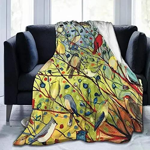 Bird Flowers Pattern Flannel Throw Blanket Super Soft Warm Lightweight King Queen Size for Bed Sofa Couch Blanket for Kids Gift