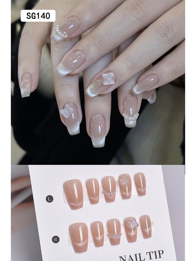 2025 New Style Rich Girl Medium-Length High-End Wearable Nail Stickers & Tips for Brides