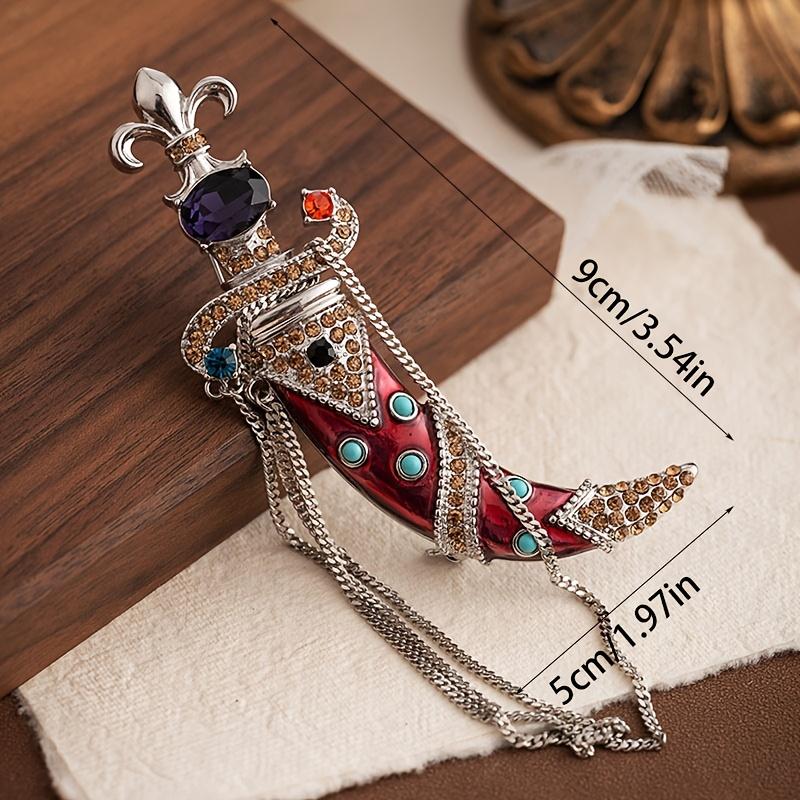 Vintage Palace Style Curved Dagger Brooch with Rhinestones Luxurious Fashion Jewelry Accessory