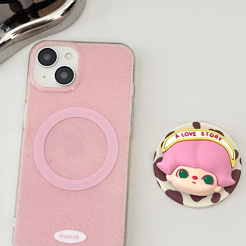 3D Cartoon Doll Magnetic Phone Stand with Strong Suction for MagSafe Phones - Desktop Accessory for Men & Women.