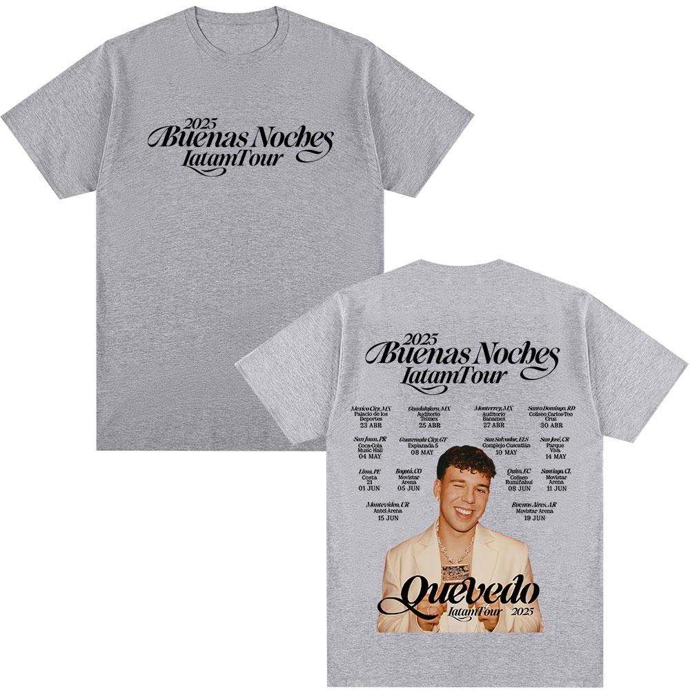 QUEVEDO 2025 DOBROU NOC LATAM TOUR Trička Pánské Dámské Oblečení Retro Móda Nadměrné Bavlněné Tričko Hip Hop Ležérní Trička