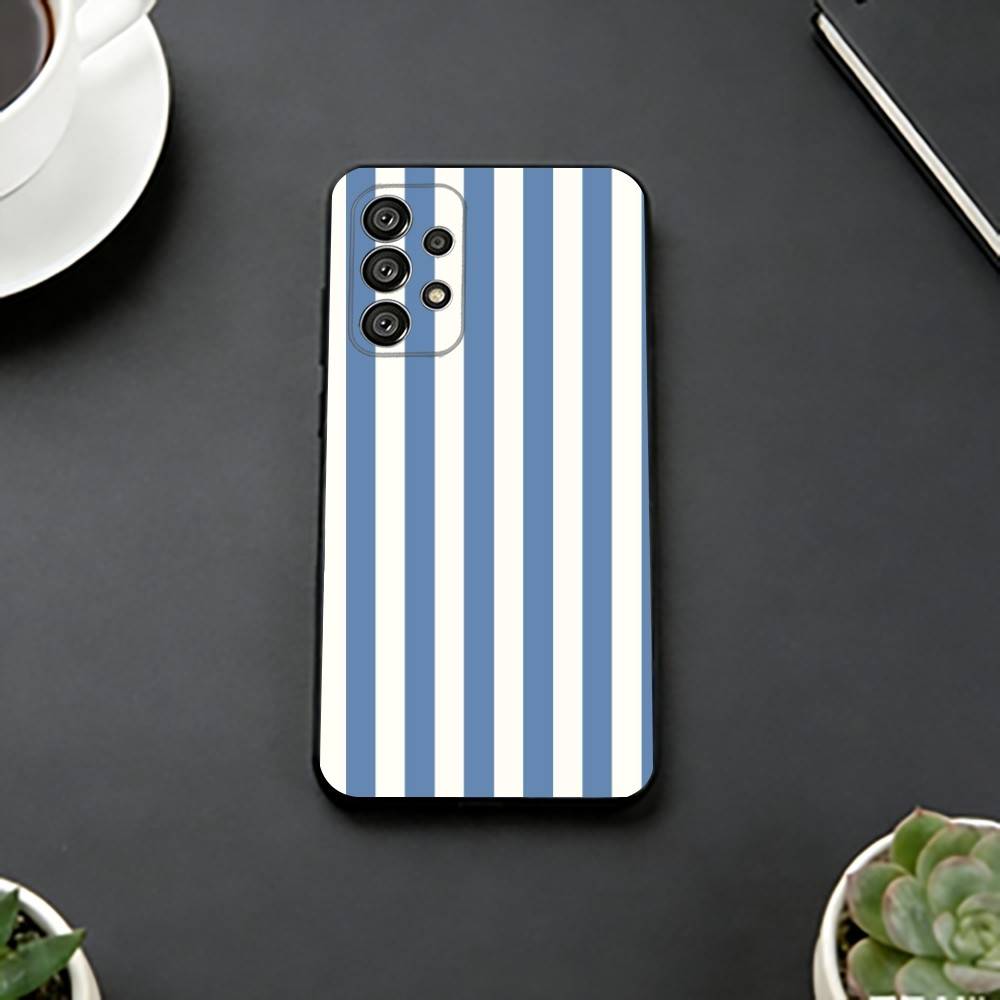 L-light blue stripeds Phone Case For Samsung S25,S24,S21,S22,S23,S30,Ultra,S20,Plus,Fe,Lite,Note,10,Black Cover