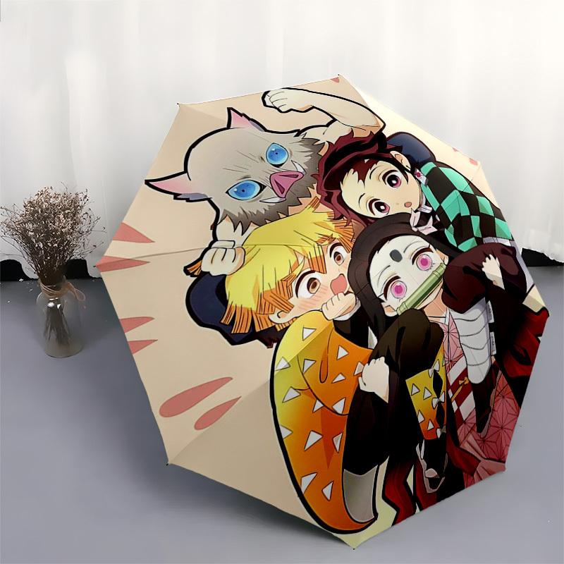 1pc Automagic Opening Umbrella with Demon Slayer Characters, Portable 3-Fold Design, 8-Bone Iron Frame - Outdoor for Fans, Travelers, Daily Use, Gift