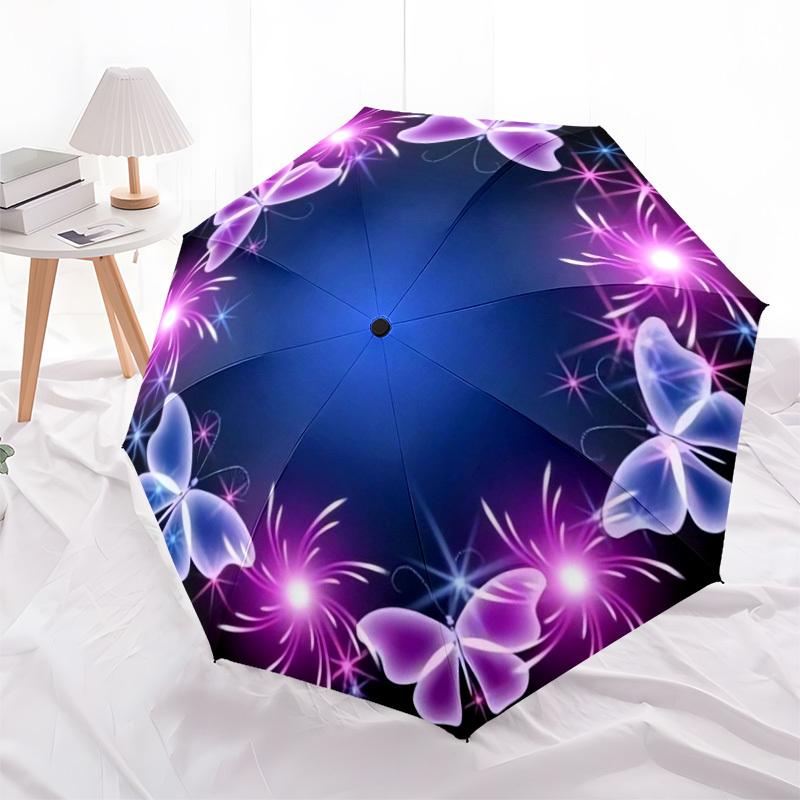 1pc Butterfly Fireworks Circular Frame Umbrella with Plastic Handle,Suitable for All Seasons Home Travel Outdoor UmbrellaDD1801