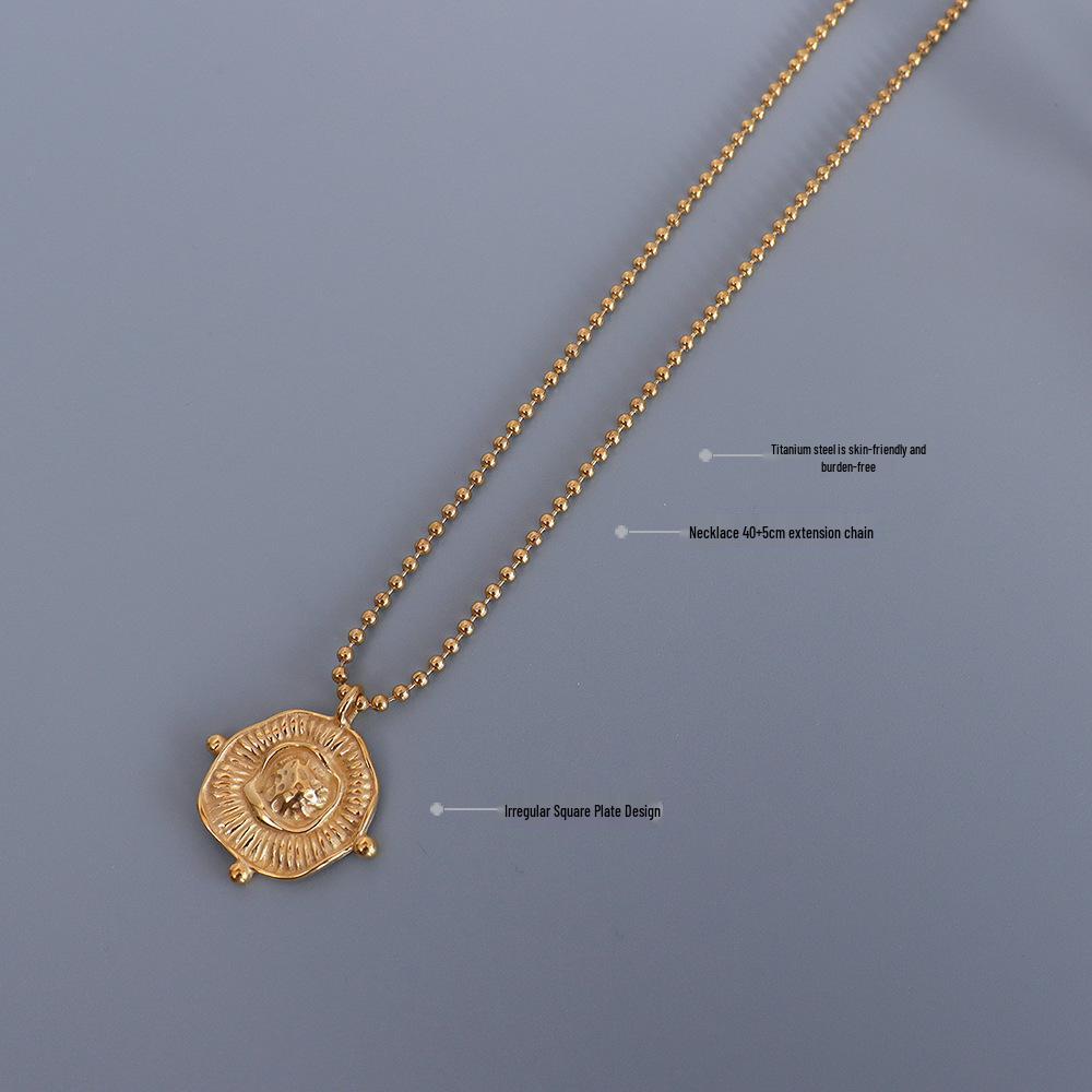 European Style Geometric Pendant Necklace for Women, 18K Gold-Plated Titanium Steel, Simple and Elegant Design.