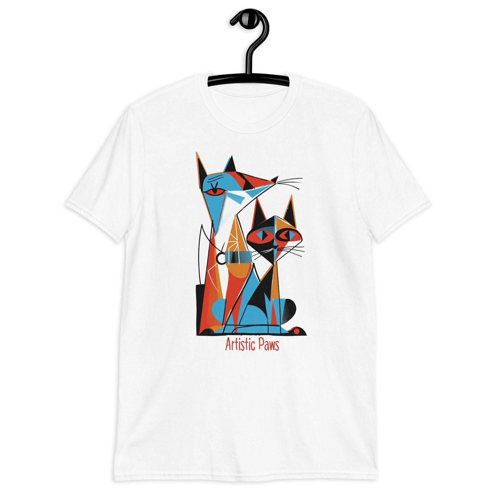 Artistic Paws Cat T-Shirt Modern Cat Lover Tee Abstract Cat Graphic Shirt #32 XXXXL