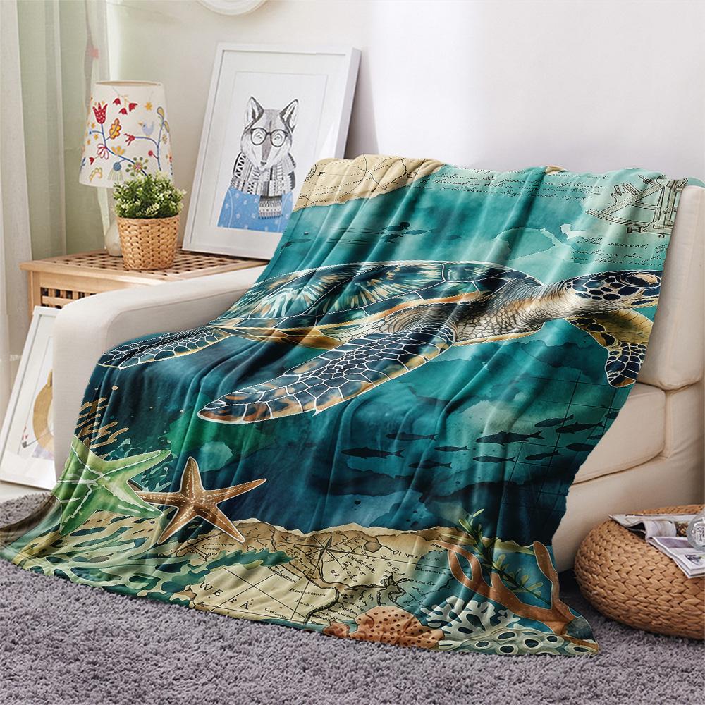 1PC Marine Animals  Print FlAannel Blanket, High Quality Comfortable for All Seasons, Home Decor, Warmth and Comfort