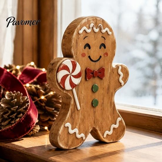 Small Wooden Candy Cane Decor Christmas Gingerbread Man Decor, Rustic Gingerbread, House Figurines, Xmas Cute Lady Figurines Tabletop Ornaments
